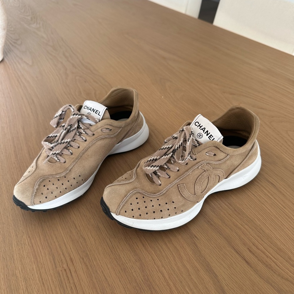 Chanel Tan Beige Suede Sneakers